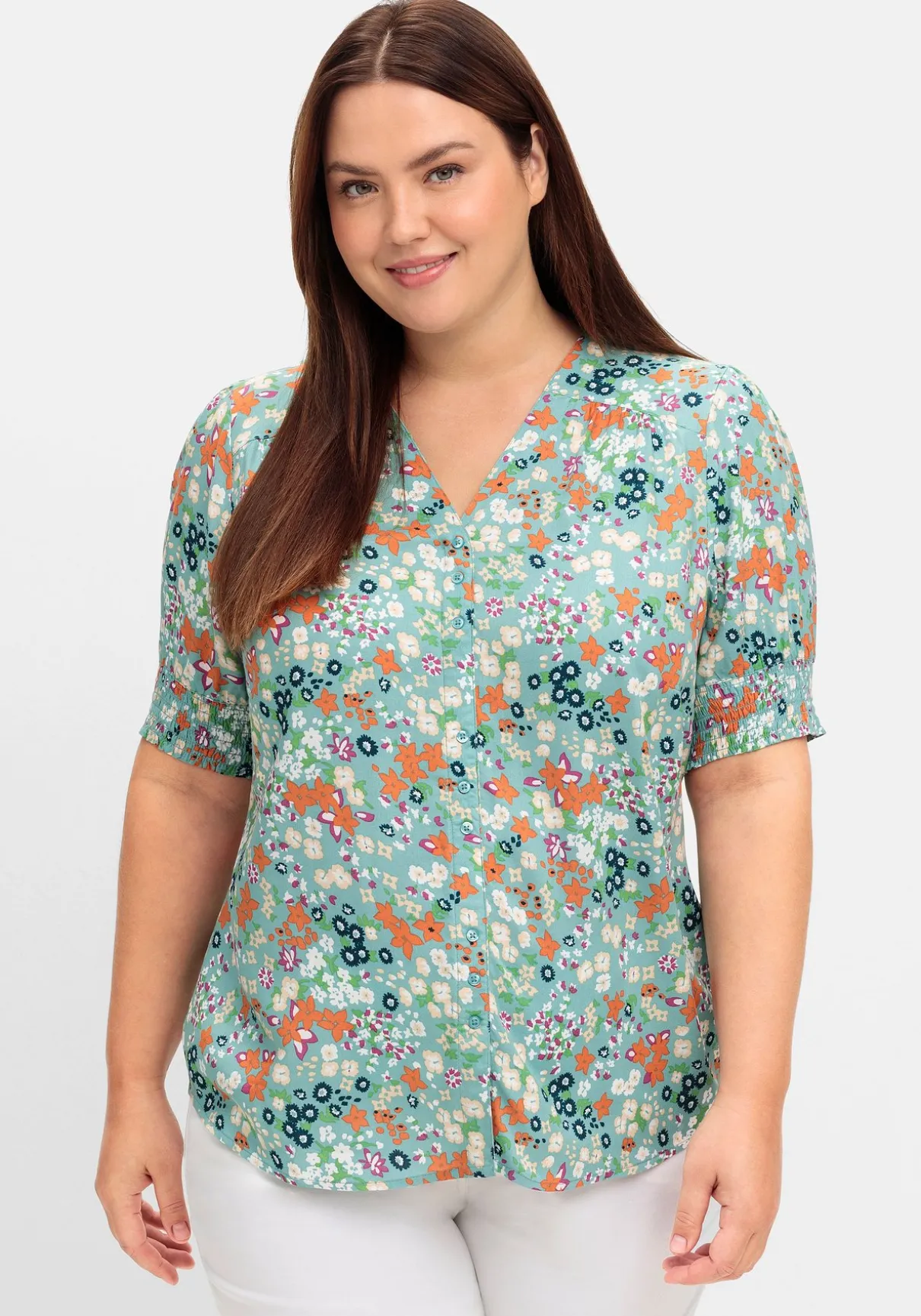 Bluse mit V-Ausschnitt und Allover-Blumenprint