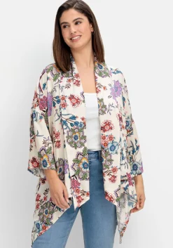 Blusenjacke im Kimono-Stil, mit Blumendruck