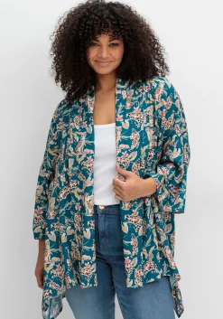 Blusenjacke im Kimono-Stil, mit Blumendruck