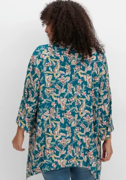 Blusenjacke im Kimono-Stil, mit Blumendruck
