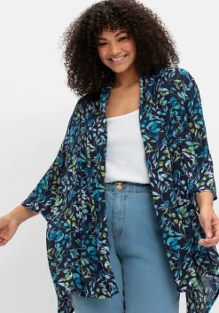 Blusenjacke mit Blätterdruck, in Zipfelform