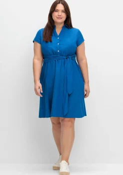 Blusenkleid mit Gürtel, mit Leinenanteil