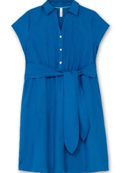 Blusenkleid mit Gürtel, mit Leinenanteil