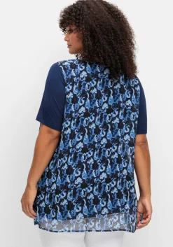 Blusenshirt aus Jersey und Chiffon, in Lagenoptik