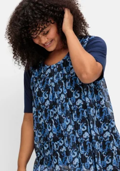 Blusenshirt aus Jersey und Chiffon, in Lagenoptik