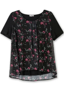 Blusenshirt aus Jersey und Chiffon, in Lagenoptik