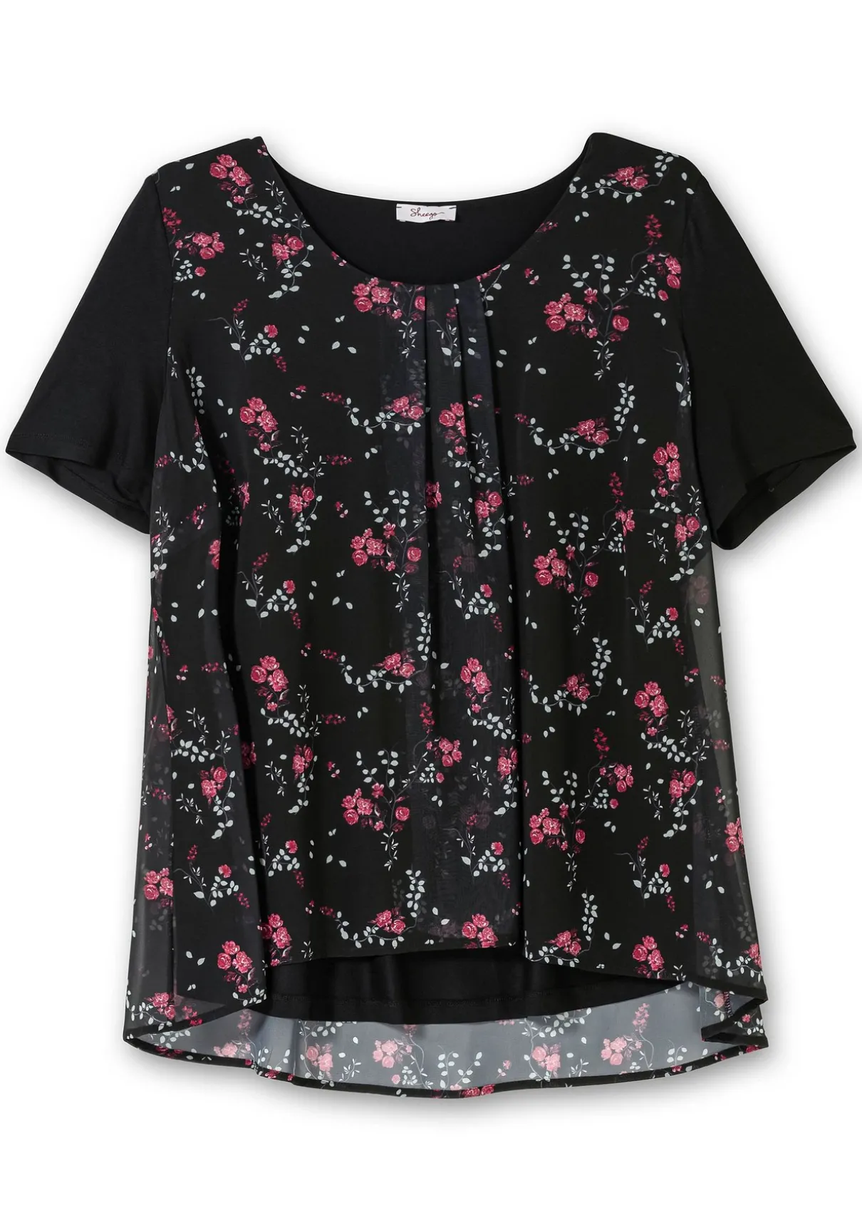 Blusenshirt aus Jersey und Chiffon, in Lagenoptik