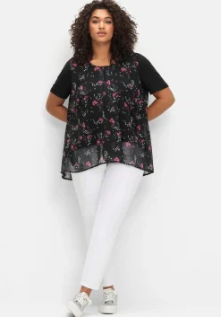 Blusenshirt aus Jersey und Chiffon, in Lagenoptik