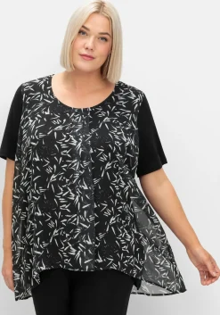 Blusenshirt aus Jersey und Chiffon, in Lagenoptik