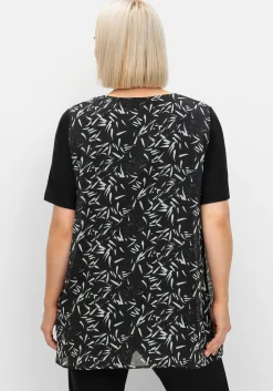 Blusenshirt aus Jersey und Chiffon, in Lagenoptik