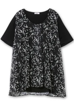 Blusenshirt aus Jersey und Chiffon, in Lagenoptik