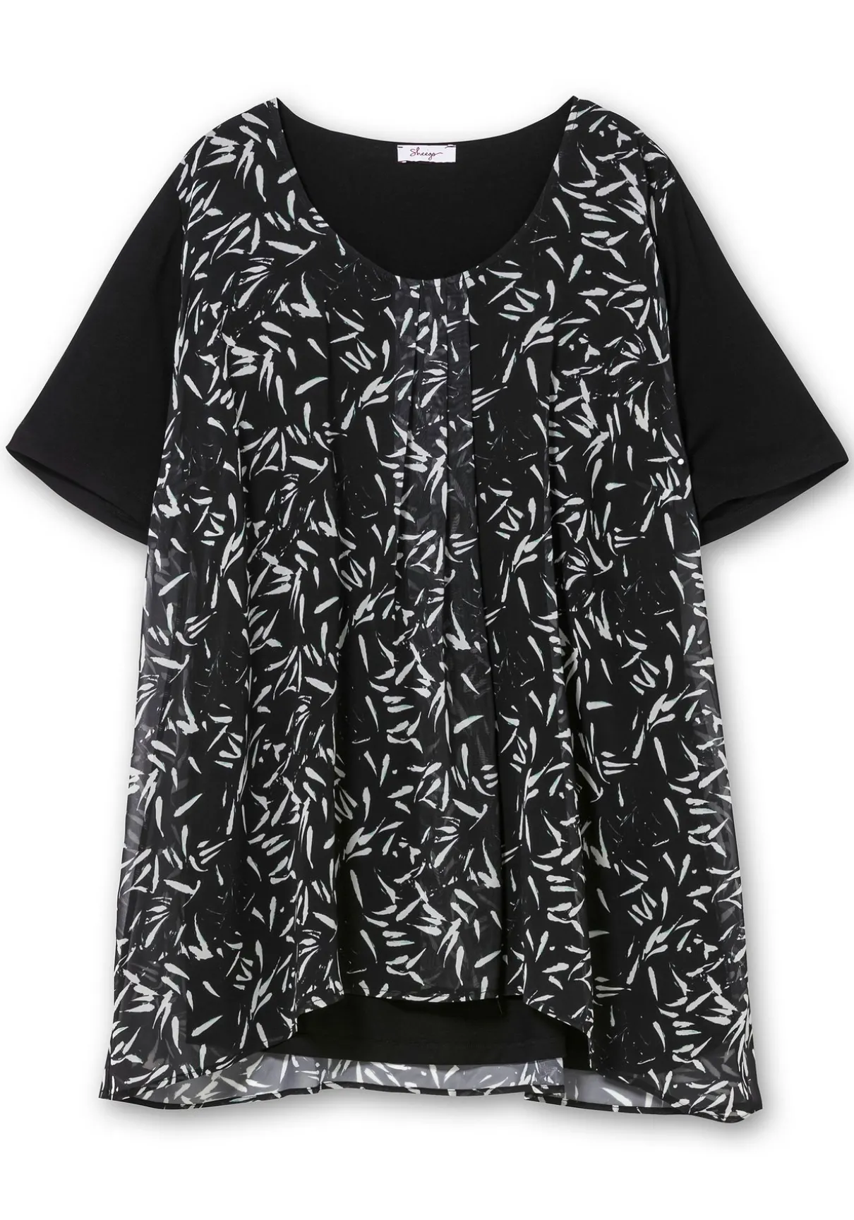 Blusenshirt aus Jersey und Chiffon, in Lagenoptik