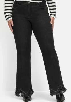 Bootcut-Jeans mit Fransensaum in Zickzack-Form