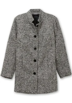 Bouclé-Jacke mit Stehkragen, im Fischgrätmuster