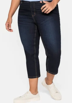 Caprijeans mit Kontrastnähten und Catfaces