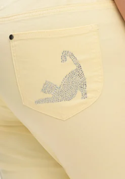 Caprijeans mit Teilgummibund und Glitzersteinen