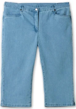 Caprijeans mit Teilgummibund und Glitzersteinen