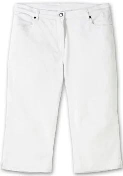 Caprijeans mit Teilgummibund und Glitzersteinen