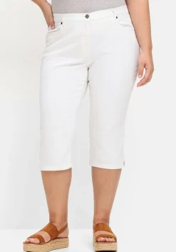 Caprijeans mit Teilgummibund und Glitzersteinen