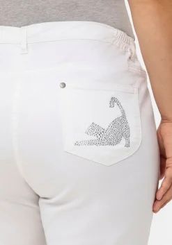 Caprijeans mit Teilgummibund und Glitzersteinen