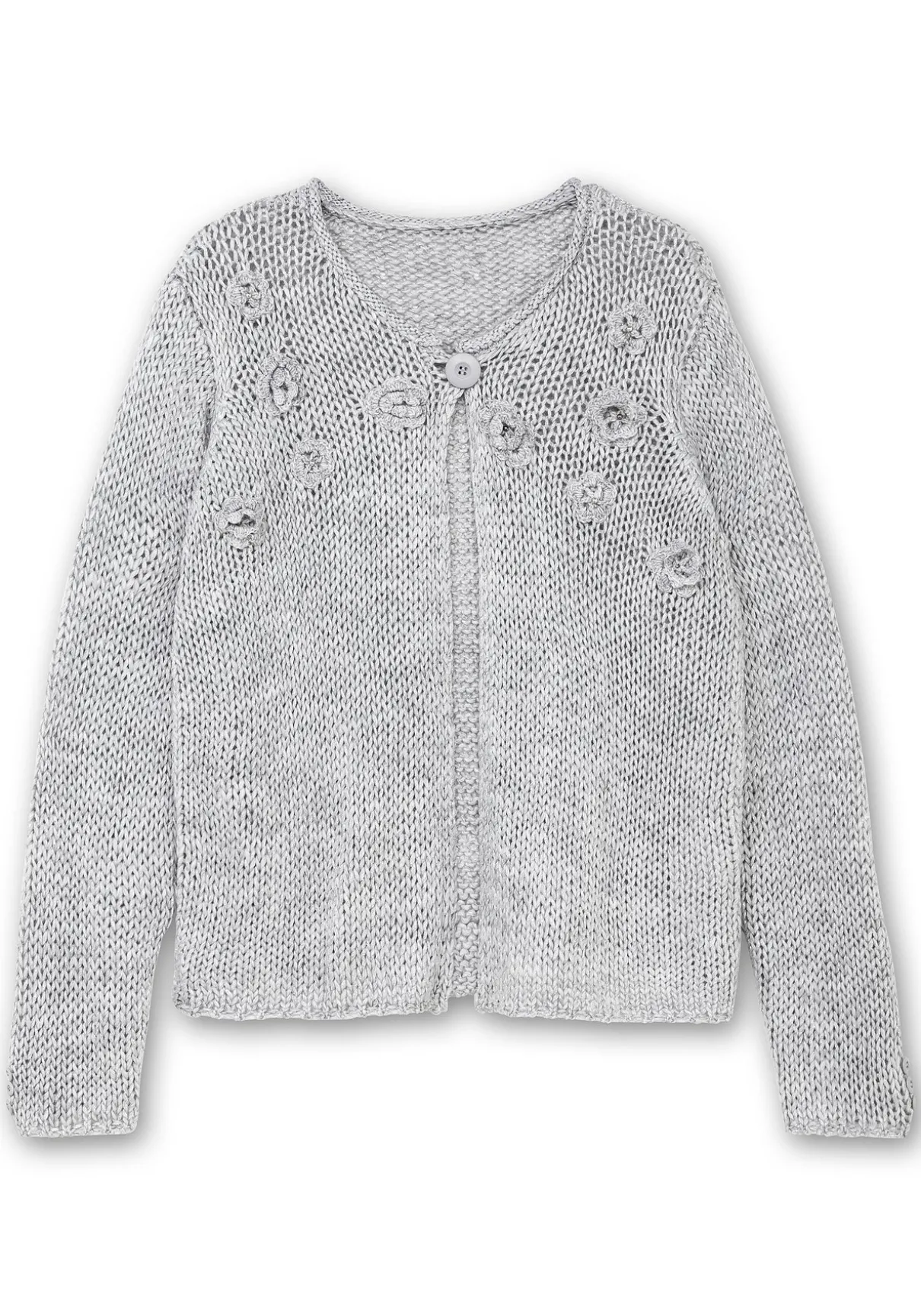 Cardigan mit Häkelblüten und Glitzergarn