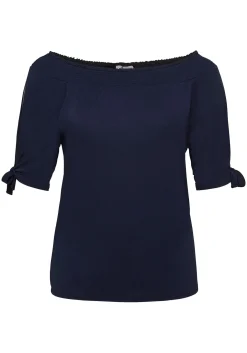 Carmenshirt mit Smokeinsatz und längerem Halbarm