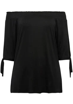 Carmenshirt mit Smokeinsatz und längerem Halbarm