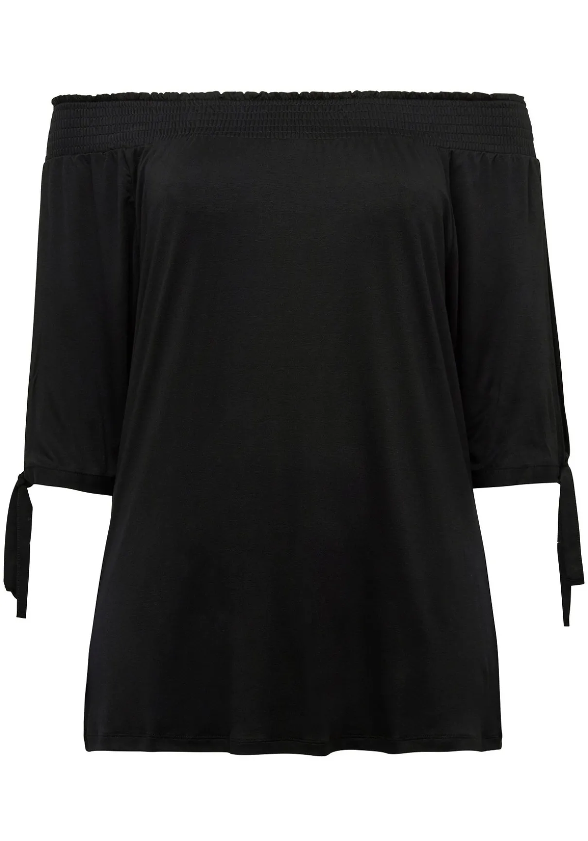 Carmenshirt mit Smokeinsatz und längerem Halbarm