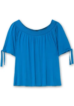 Carmenshirt mit Smokeinsatz und längerem Halbarm