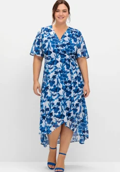 Chiffonkleid in Wickeloptik, mit Blätterprint