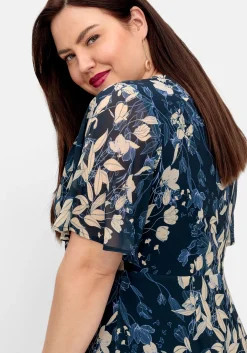 Chiffonkleid in Wickeloptik, mit Blätterprint