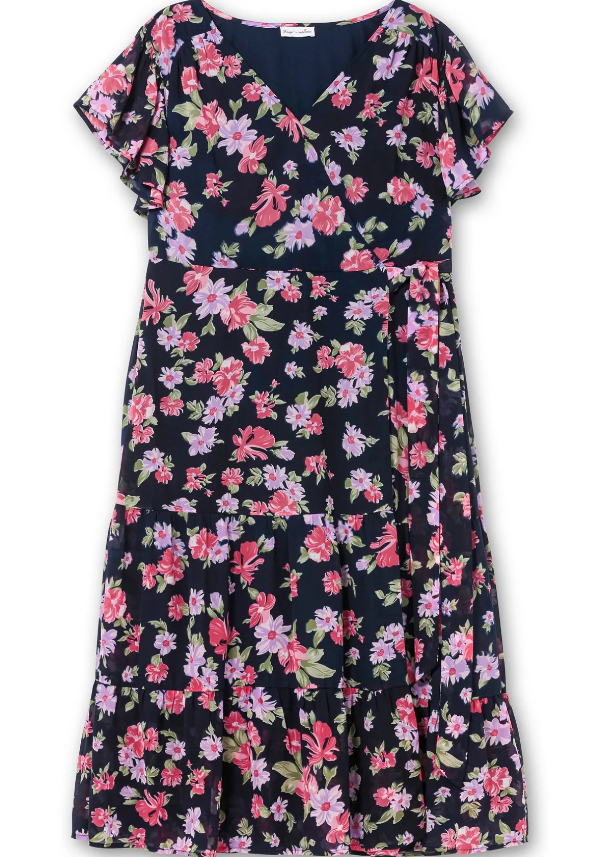 Chiffonkleid mit Blumendruck und Bindegürtel