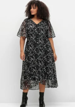 Chiffonkleid mit Blumendruck und Volant am Saum