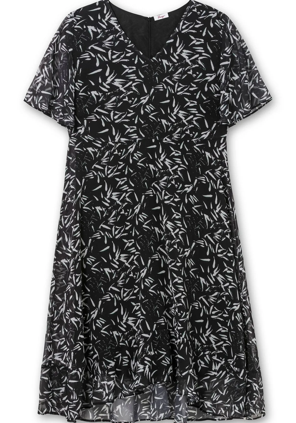 Chiffonkleid mit Blumendruck und Volant am Saum