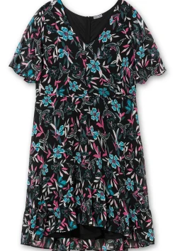 Chiffonkleid mit Blumendruck und Flügelärmeln