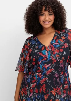 Chiffonkleid mit Blumendruck und Volant am Saum