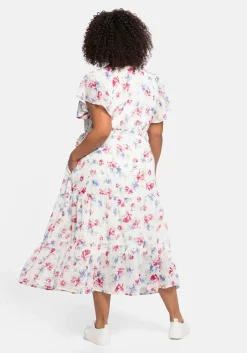 Chiffonkleid mit Blumendruck und Bindegürtel