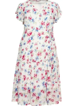 Chiffonkleid mit Blumendruck und Bindegürtel