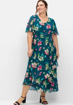 Chiffonkleid mit Blumenprint und Unterkleid