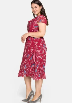 Chiffonkleid mit Blumenprint und Wasserfallkragen