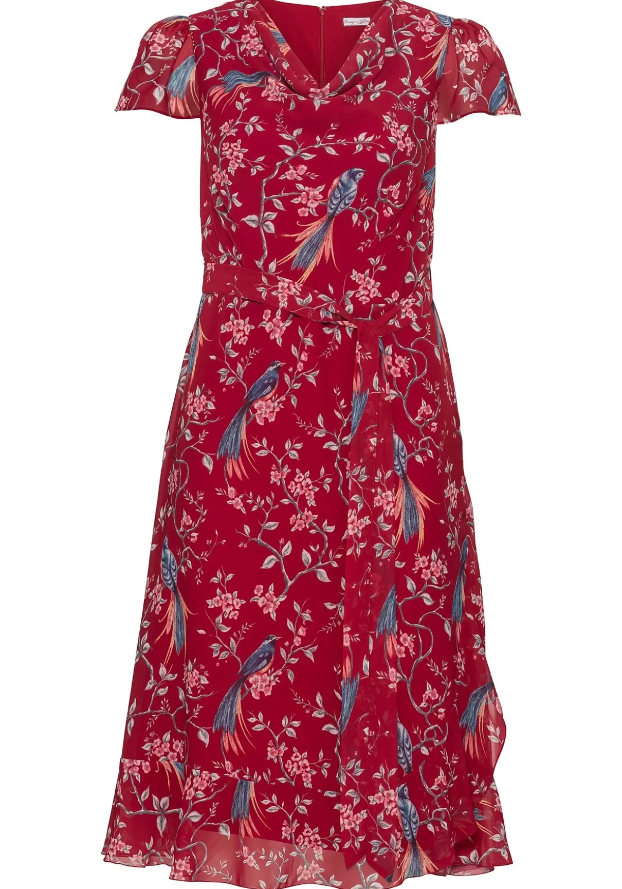 Chiffonkleid mit Blumenprint und Wasserfallkragen