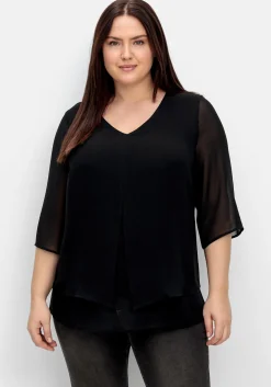 Chiffontunika in Layering-Optik, mit 3/4-Ärmeln