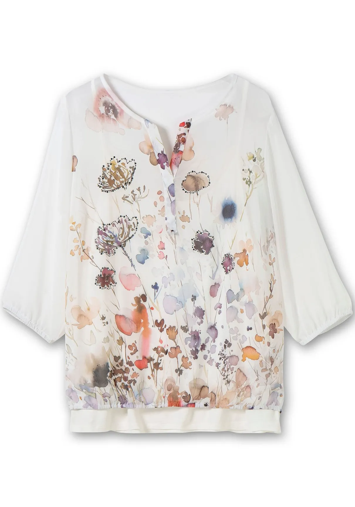 Chiffontunika mit Blumenprint und Spaghettitop