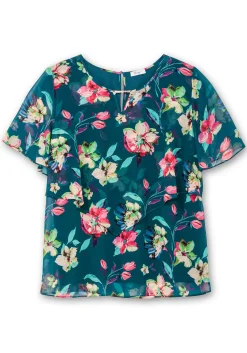 Chiffontunika mit Blumenprint, im Lagenlook