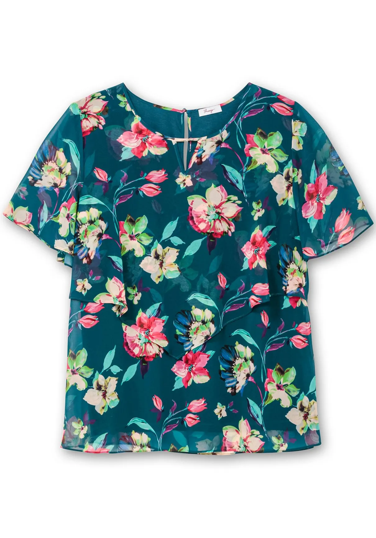 Chiffontunika mit Blumenprint, im Lagenlook