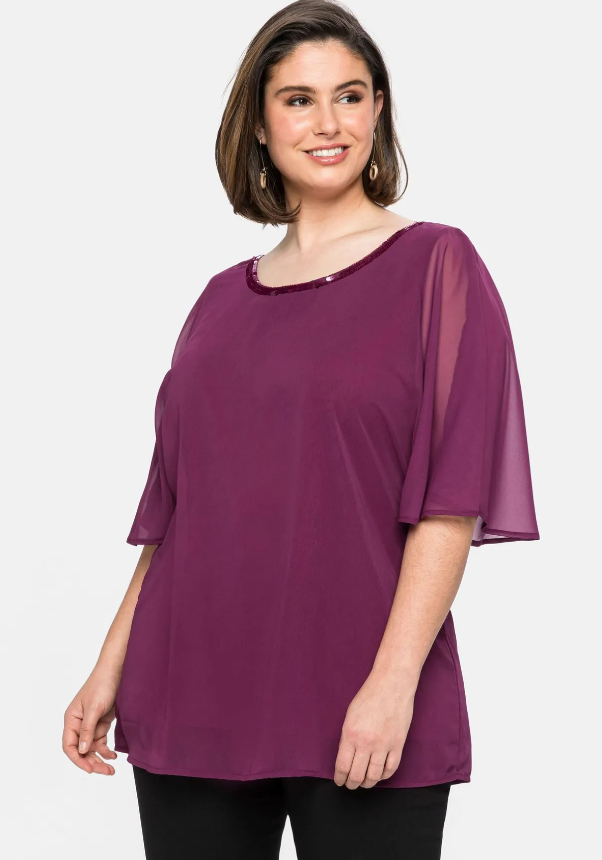 Chiffontunika mit Flügelärmeln und Innentop