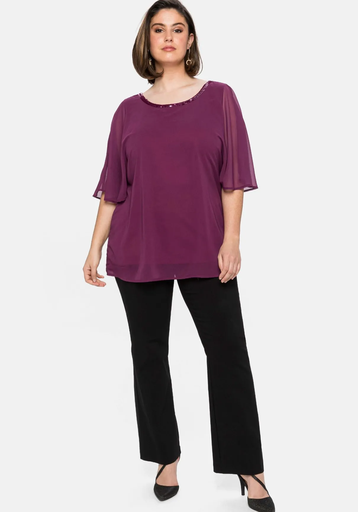 Chiffontunika mit Flügelärmeln und Innentop