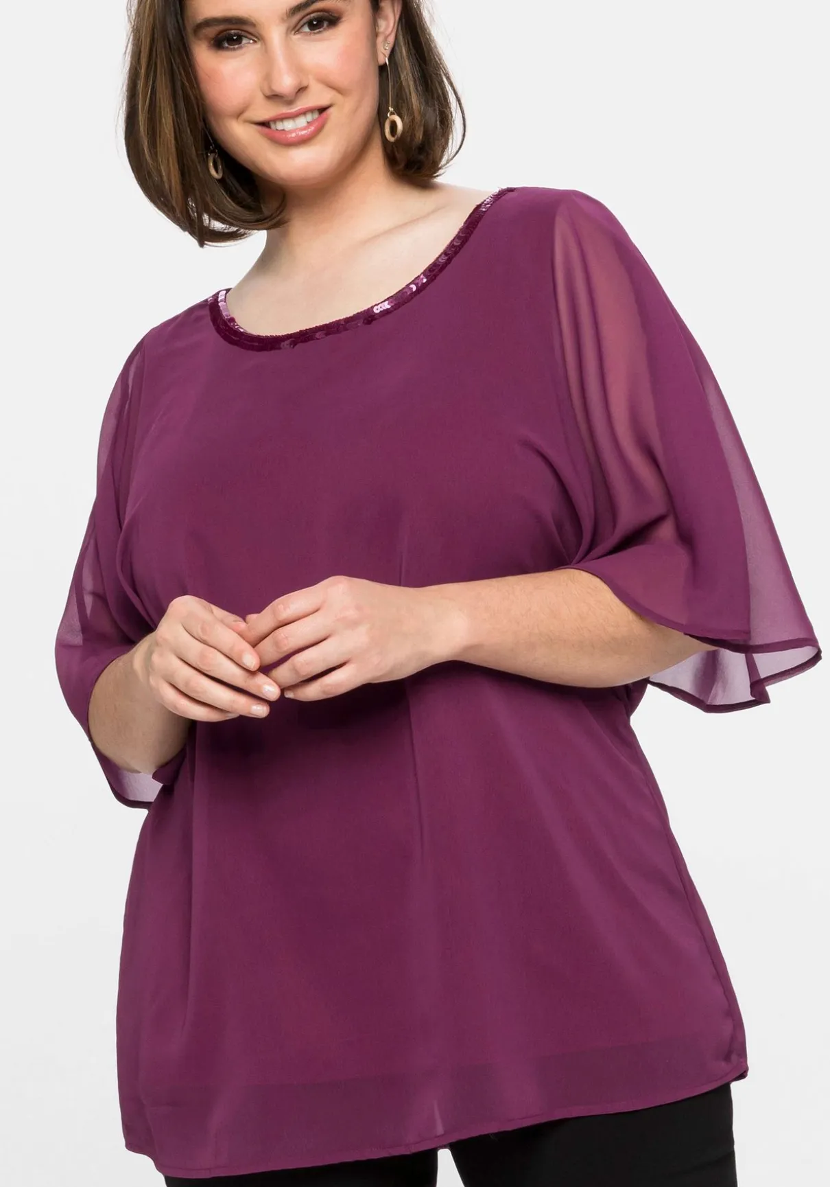 Chiffontunika mit Flügelärmeln und Innentop