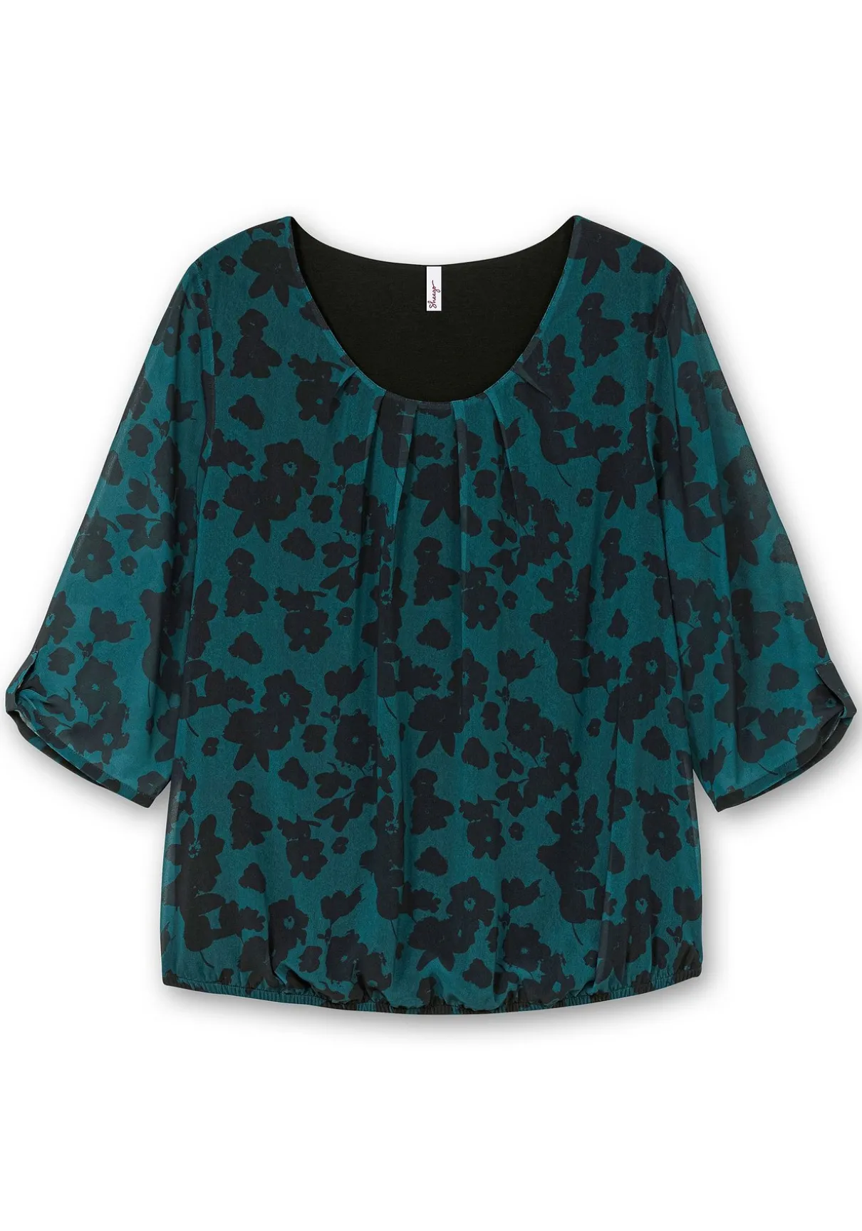 Chiffontunika mit gelegten Falten am Ausschnitt