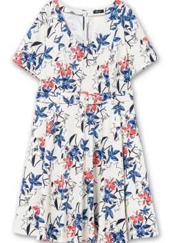Cocktailkleid mit Blumenprint und Stoffgürtel